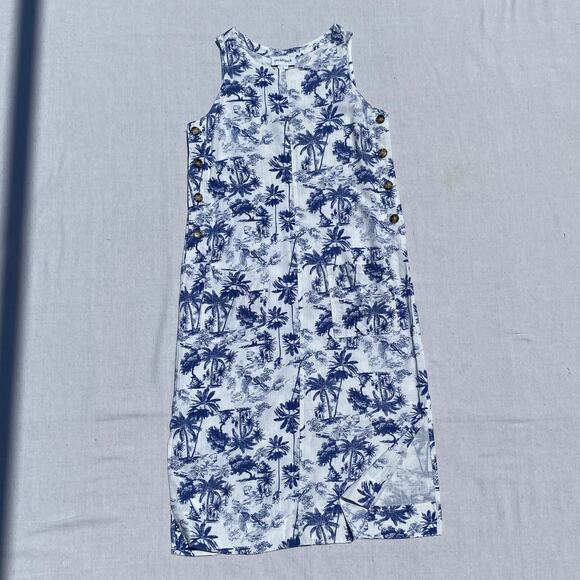 VTG Peck & Peck Linen Blend Overall Dress Toile Print Tropical Midi Sleeveless S - Picture 7 of 7